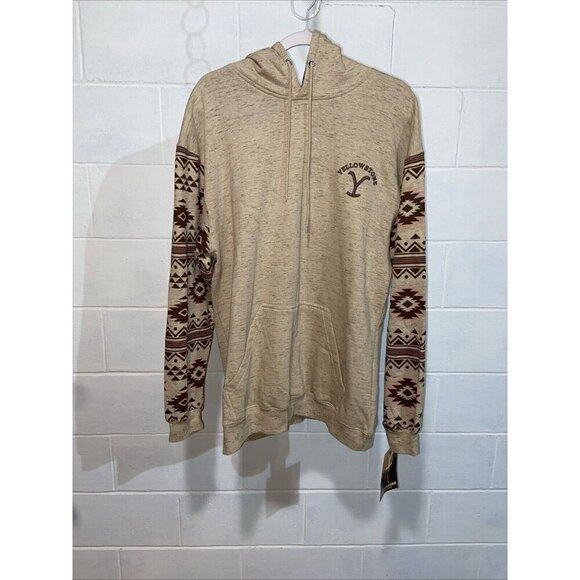 Yellowstone TV Series Women's Aztec Print Hooded Sweatshirt LARGE Tan Dutton NWT - Picture 2 of 10